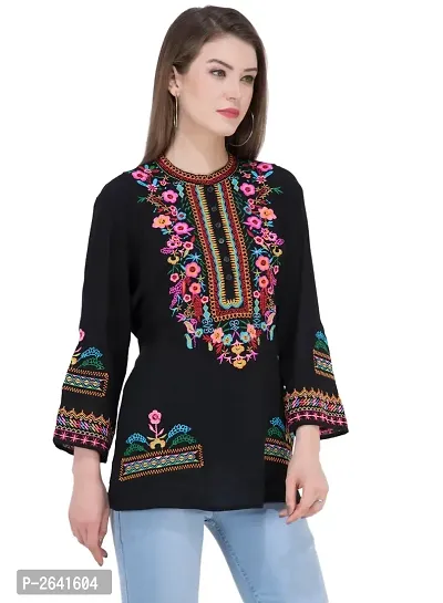 Women Crepe Black Embroidered Top-thumb4