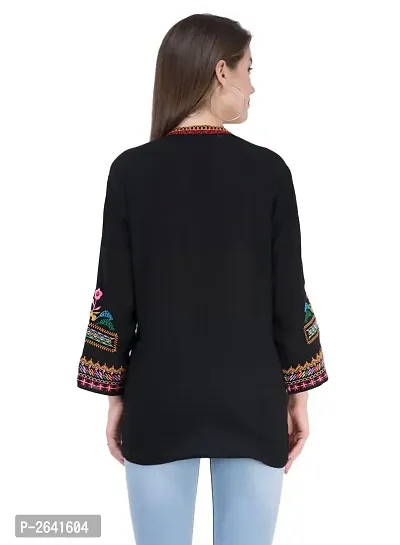 Women Crepe Black Embroidered Top-thumb5