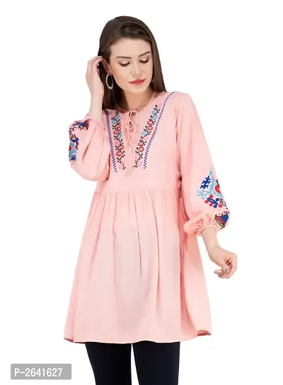 Women Rayon Pink Embroidered Tunic Top-thumb0