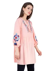 Women Rayon Pink Embroidered Tunic Top-thumb1