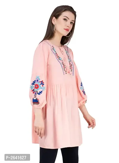 Women Rayon Pink Embroidered Tunic Top-thumb2