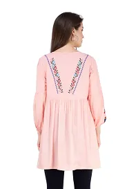 Women Rayon Pink Embroidered Tunic Top-thumb2