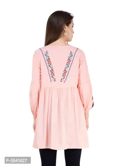 Women Rayon Pink Embroidered Tunic Top-thumb3
