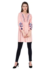 Women Rayon Pink Embroidered Tunic Top-thumb4