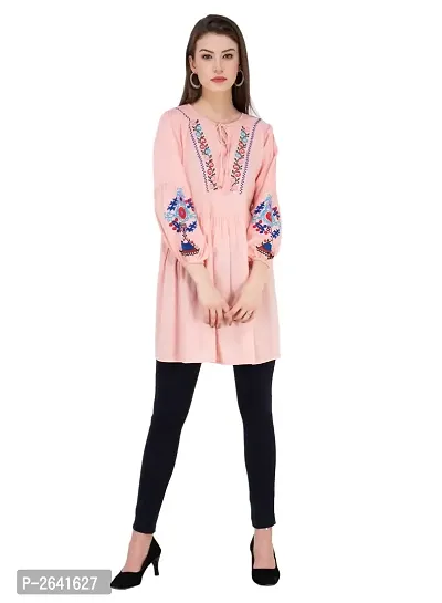 Women Rayon Pink Embroidered Tunic Top-thumb5