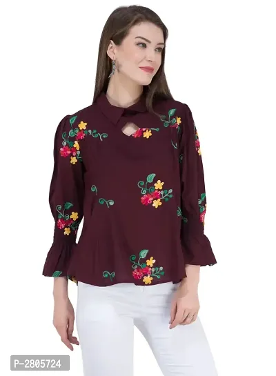 Maroon Embroidered Cotton Top For Women's