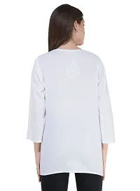 Off White Embroidered Cotton  Tees For Women's-thumb2