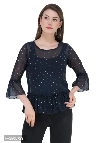 Blue Embroidered Cotton  Tees For Women's