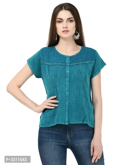 Women's Rayon Blue Embroidered Top