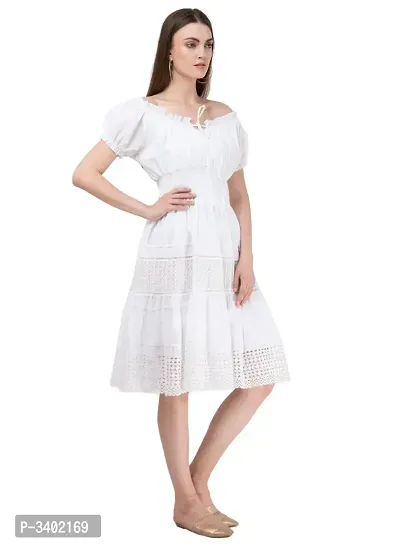 Women's Cotton White Solid Dress-thumb0