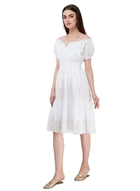 Women's Cotton White Solid Dress-thumb1