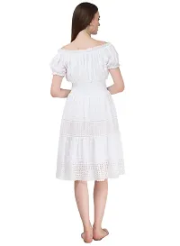 Women's Cotton White Solid Dress-thumb2