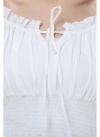 Women's Cotton White Solid Dress-thumb3