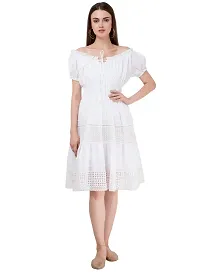 Women's Cotton White Solid Dress-thumb4