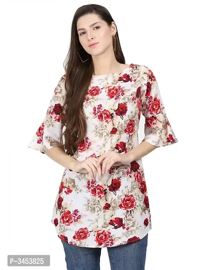 Floral Print Red Bell Sleeve Long Tunic Top-thumb0
