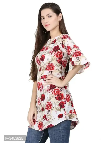 Floral Print Red Bell Sleeve Long Tunic Top-thumb2