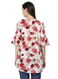 Floral Print Red Bell Sleeve Long Tunic Top-thumb2