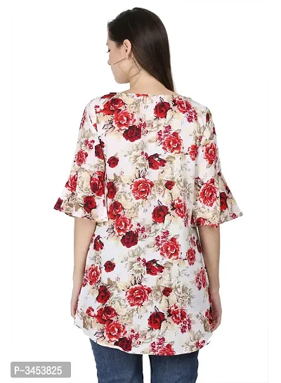 Floral Print Red Bell Sleeve Long Tunic Top-thumb3