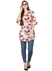 Floral Print Red Bell Sleeve Long Tunic Top-thumb4