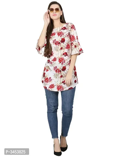 Floral Print Red Bell Sleeve Long Tunic Top-thumb5