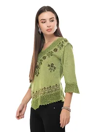 Fashionable Green Cotton Embroidered Top-thumb1
