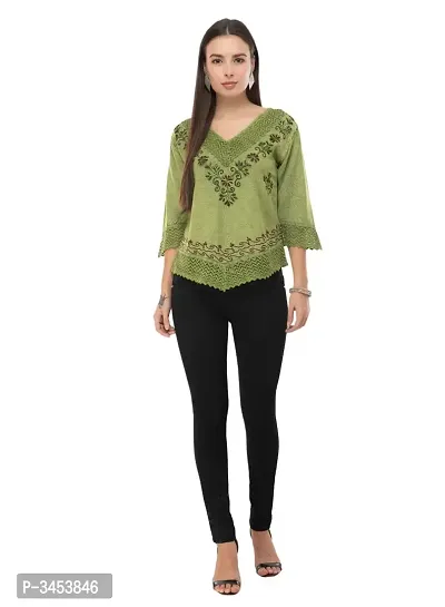 Fashionable Green Cotton Embroidered Top-thumb5