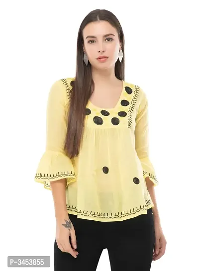 Bell Sleeve Cotton Embroidered ToP-thumb0