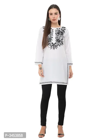 Fashionable Off White Cotton Embroidered Tunic