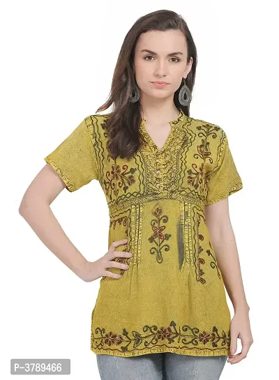 Women's Rayon Musturd Embroidery Top