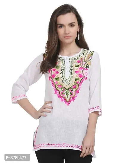 Women's Cotton Off White Embroidery Top