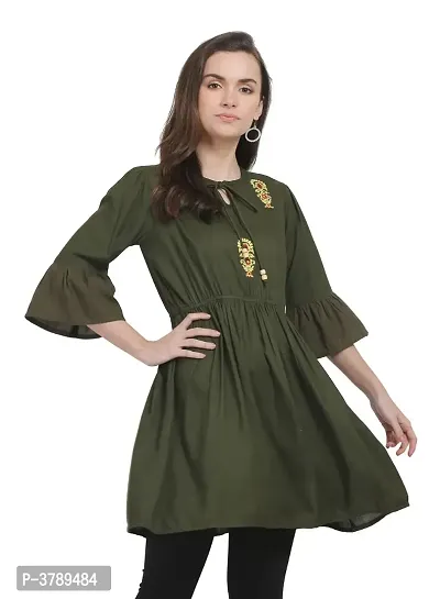 Women's  Rayon Olive Embroidery Tunic