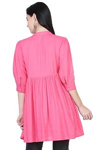 Women's Rayon Coral Pink Solid Tunic-thumb2