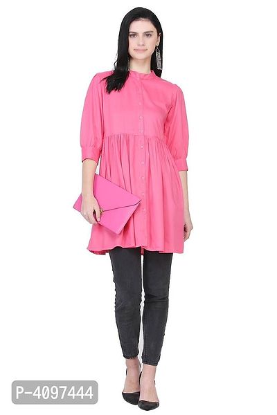 Women's Rayon Coral Pink Solid Tunic-thumb5
