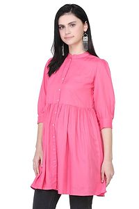 Women's Rayon Coral Pink Solid Tunic-thumb1