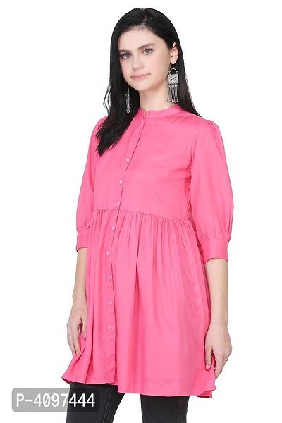 Women's Rayon Coral Pink Solid Tunic-thumb2
