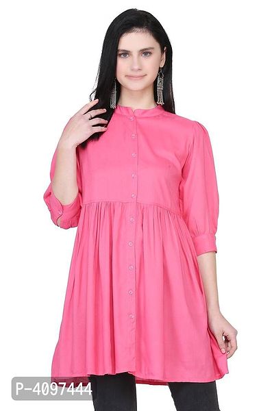 Women's Rayon Coral Pink Solid Tunic-thumb0