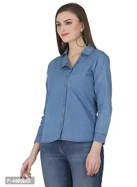 Elegant Denim Blue Casual Shirt For Women-thumb4