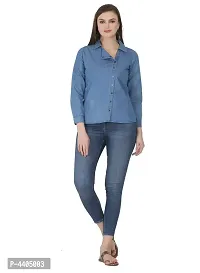 Elegant Denim Blue Casual Shirt For Women-thumb3