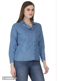 Elegant Denim Blue Casual Shirt For Women-thumb1