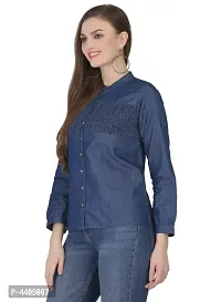 Elegant Denim Blue Casual Top For Women-thumb4