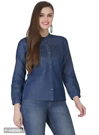 Elegant Denim Blue Casual Top For Women-thumb1