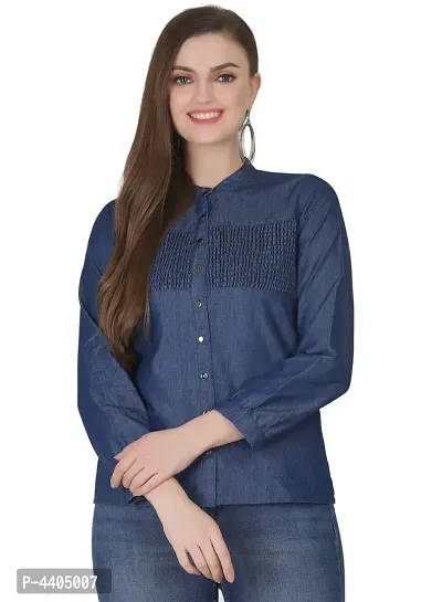 Elegant Denim Blue Casual Top For Women-thumb0