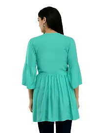 Women's Rayon Turquoise Embroidery Short Kurtis-thumb2