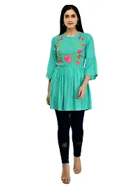 Women's Rayon Turquoise Embroidery Short Kurtis-thumb4