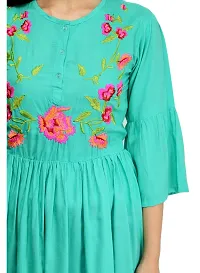 Women's Rayon Turquoise Embroidery Short Kurtis-thumb3