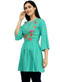 Women's Rayon Turquoise Embroidery Short Kurtis-thumb1