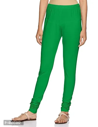 Stylish Green Solid Cotton Lycra Leggings (Free-Size)