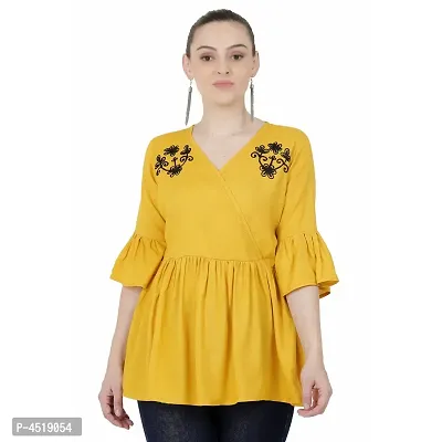 Stylish Rayon Embroidered Wrap Short Kurta For Women