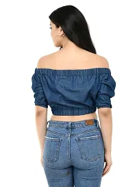 Fashionable Blue Denim Solid Top For Women-thumb2