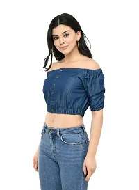 Fashionable Blue Denim Solid Top For Women-thumb1